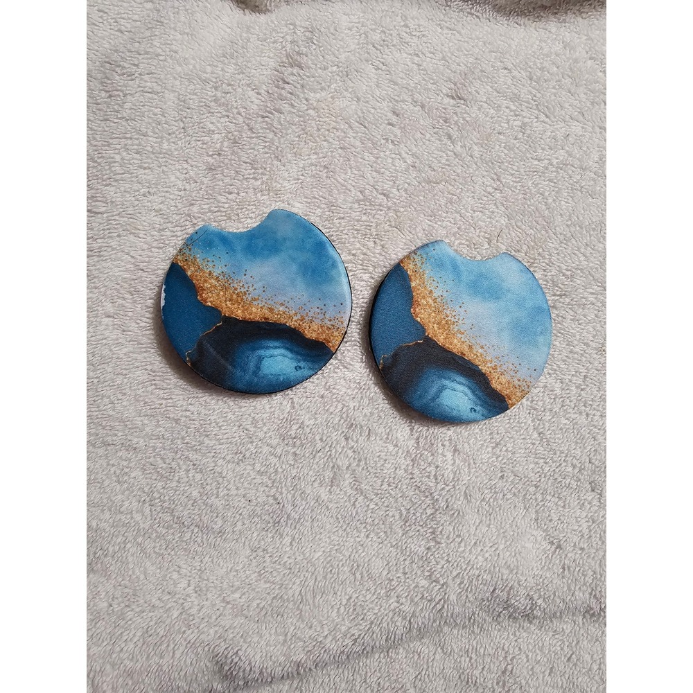 Car Coasters Set Absorbent Stone Cup Holder Coaster Blue Gold‎ Marble